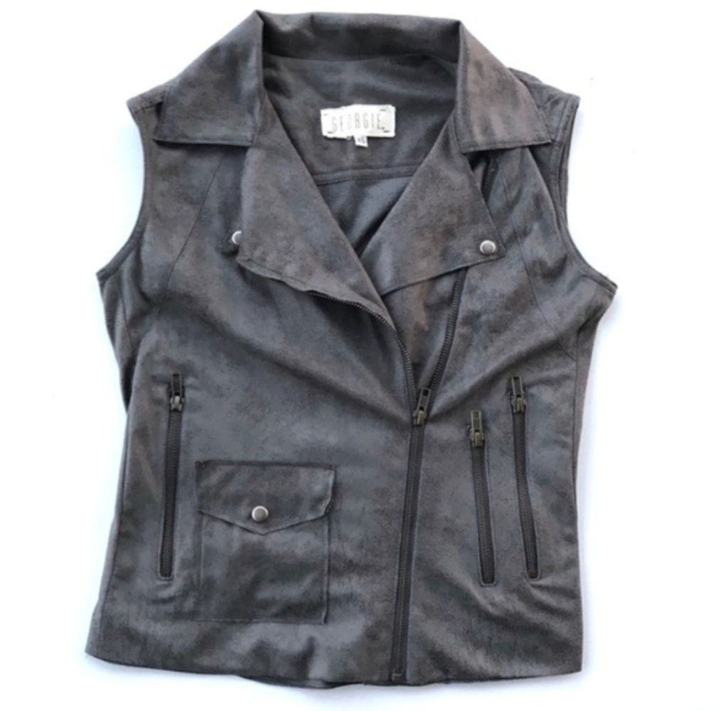 Georgie Grey Soft Faux Suede Moto Vest D77